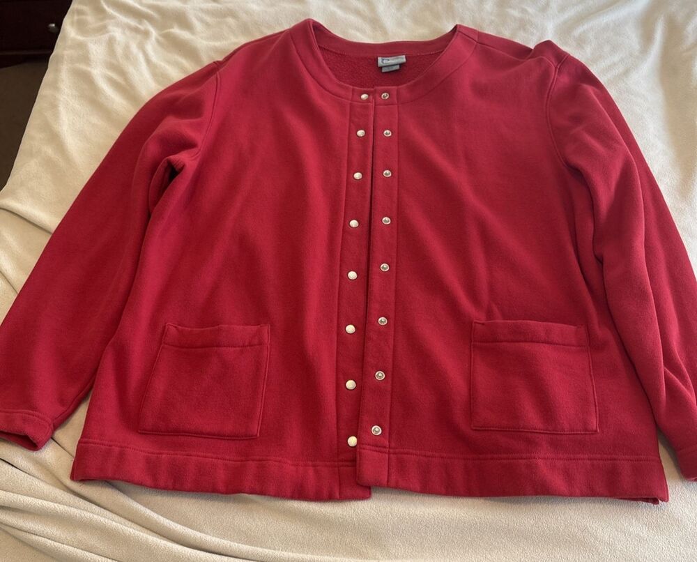 Vtg Classic Elements Red Snap Front  Fleece Jacket Cardigan Grandmacore XL